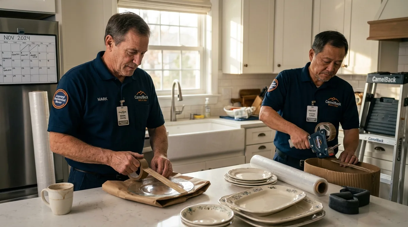 Professional crew packing kitchen dishware in Bedford, VA